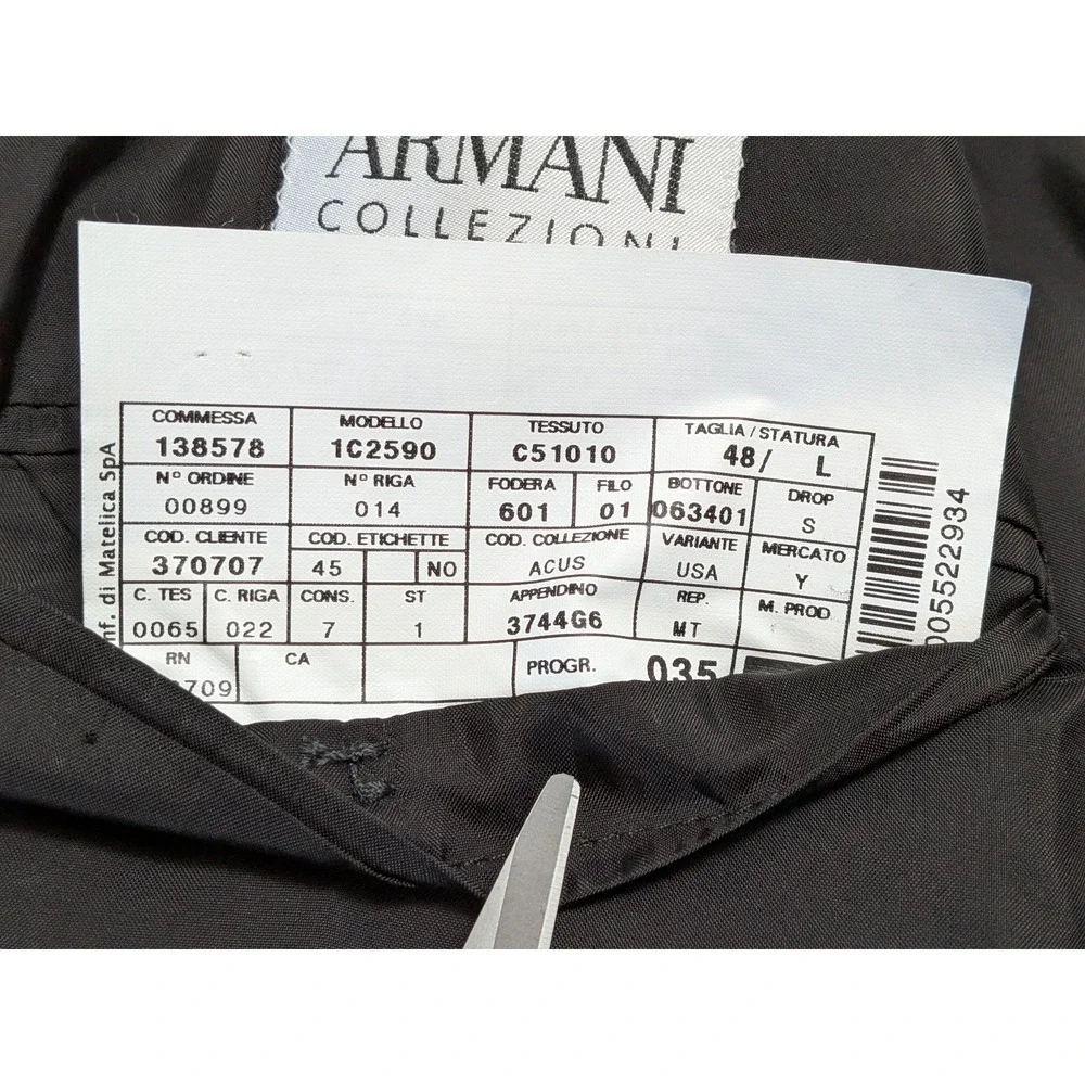 ARMANI COLLEZIONI Men's 48L Suit Jacket Black 100% Wool Notch Italian Prom